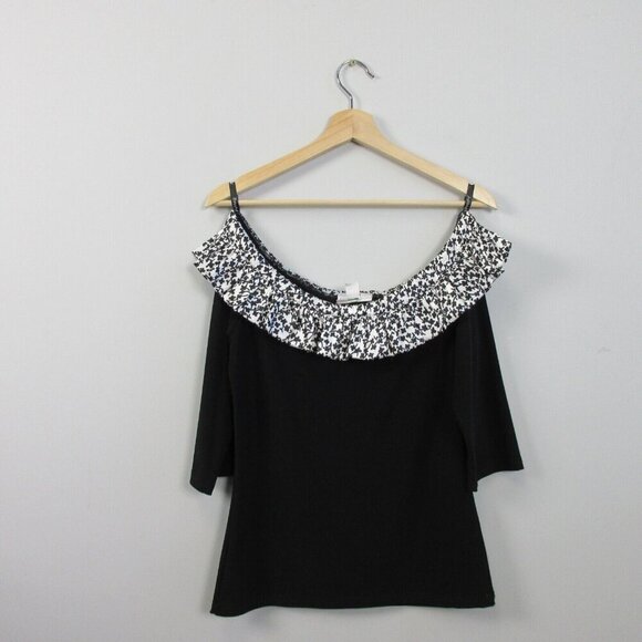 Joseph Ribkoff Off the Shoulder Blouse Women 8 Black Floral Embellish Luxury 206 - Picture 1 of 11